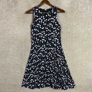 Ann Taylor Loft Fit & Flare Dress Size 0 Black/Lilac Cherry Bomb Sleeveless Knit